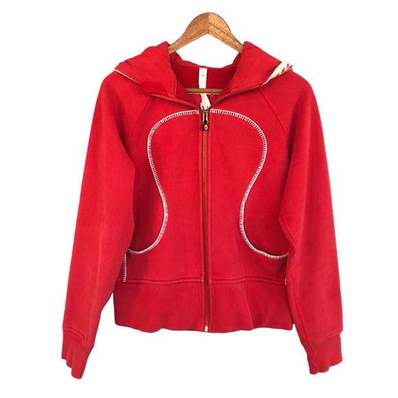 Lululemon Athletica Canada Scuba Hoodie Size 8 Red White Jacket Rare HTF - Picture 5 of 11